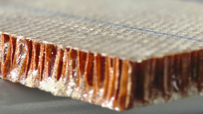 The epoxy and glass fiber composite combines flame-retardant properties with the ability to be separated into its constituent materials for recycling.
