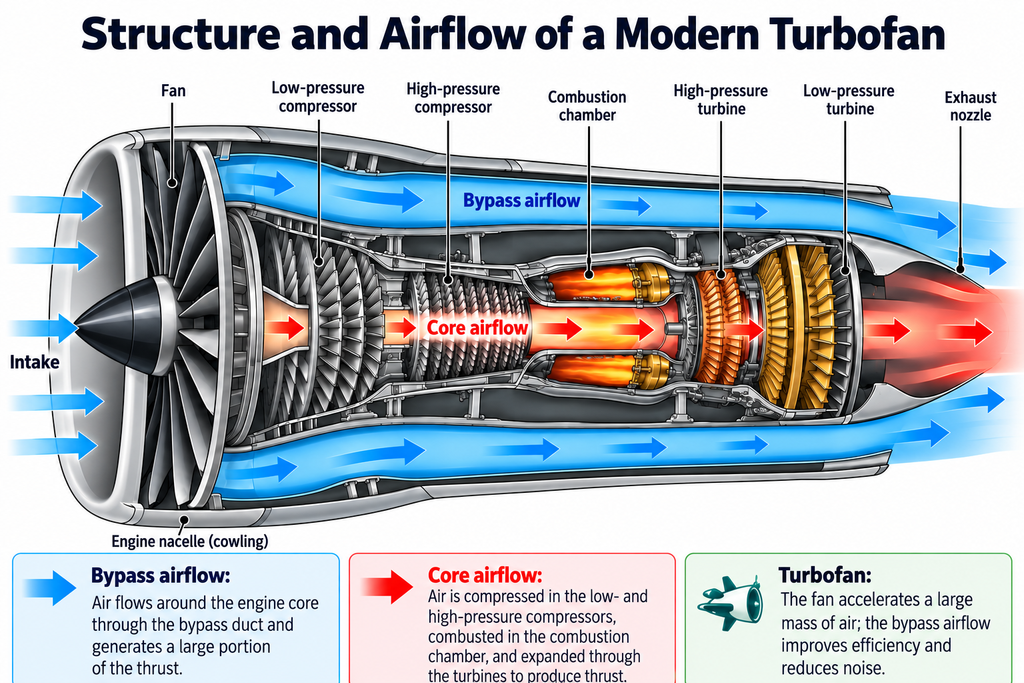 Structure and Airflow of a Modern Turbofan
